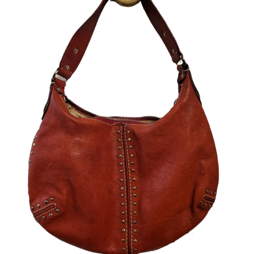 Michael Kors burgandy red leather studded hobo bag